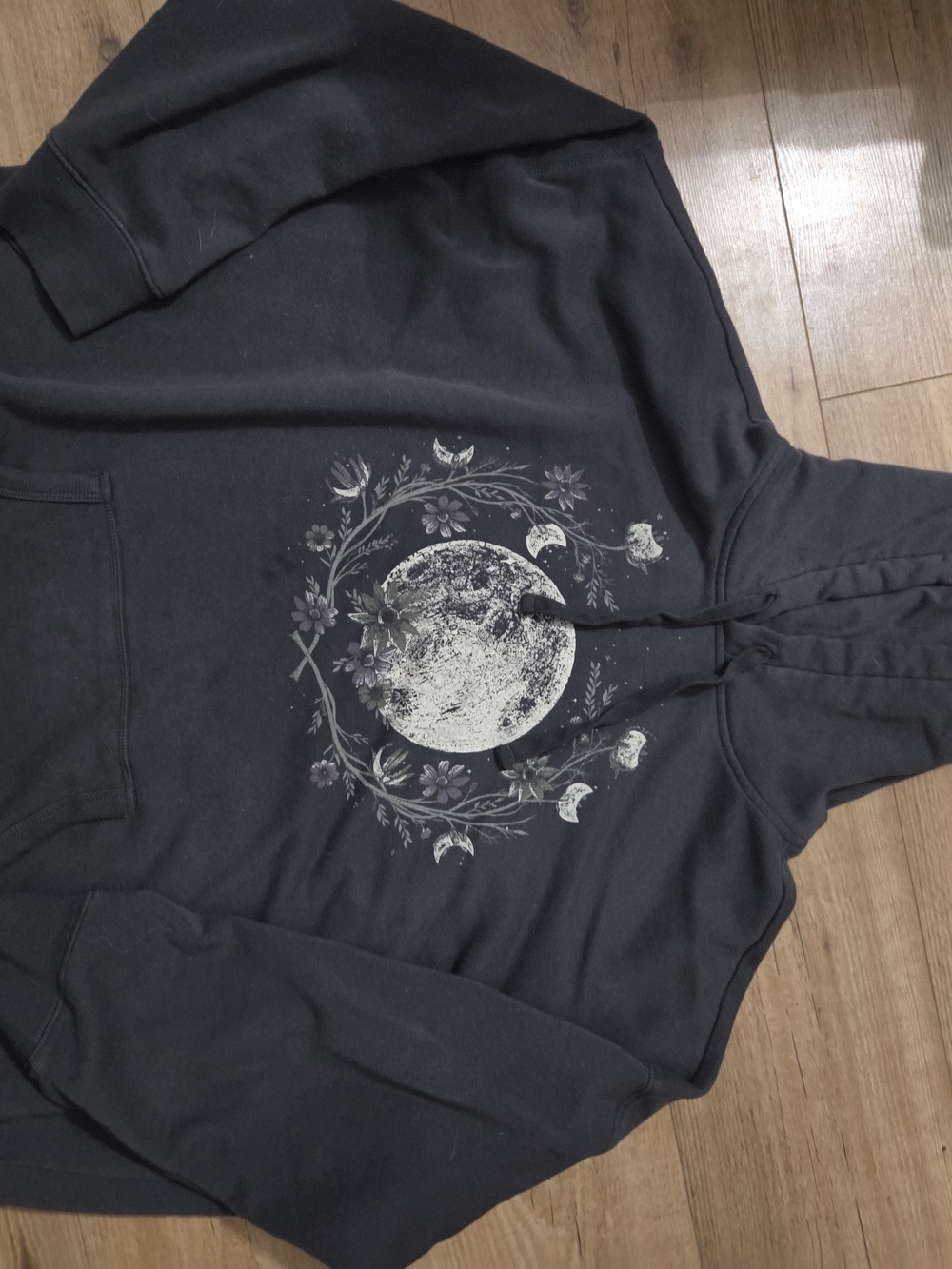 torrid Black Zip-Up Hoodie with Moon & Floral Wreath Graphic